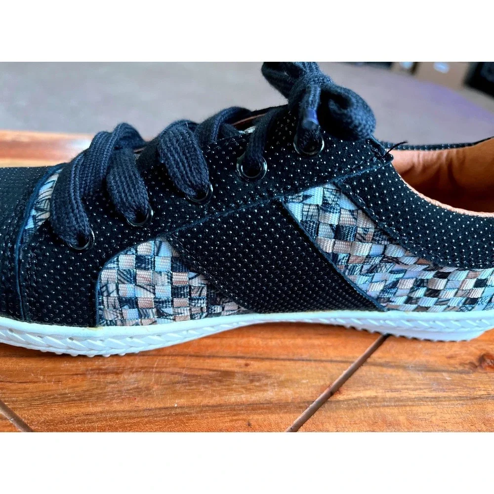 Bernie Mev Womens‎ Black Woven Dotted Low Top Sneakers Size 38/7 Lace Up Shoes